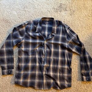 Theory Men's Navy and Gray Plaid Button Down Shirt